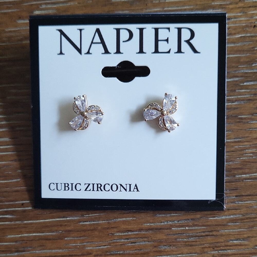 NWT Napier Gold and Silver Cubic Zirconia Floral Earrings